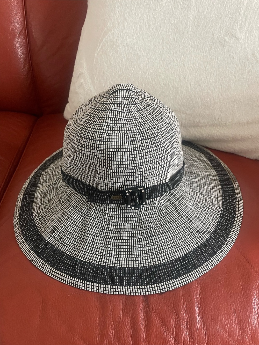 Scala Women's Wide Brim Black & White Striped Sun Hat UPF Protection